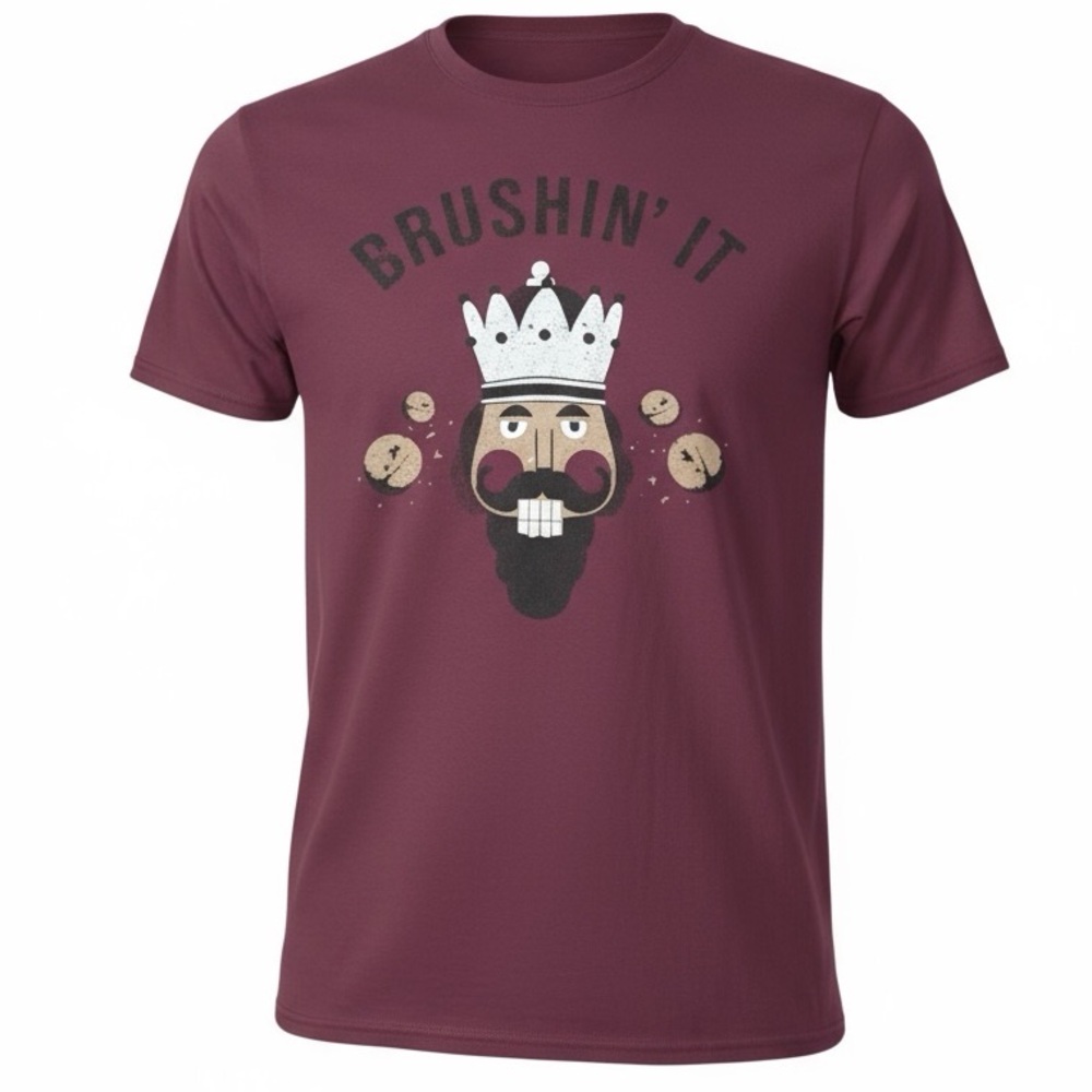 👛 (ANY 2/$20) GILDAN Festive Burgundy Tee with a Nutcracker Motif: CRUSHIN IT